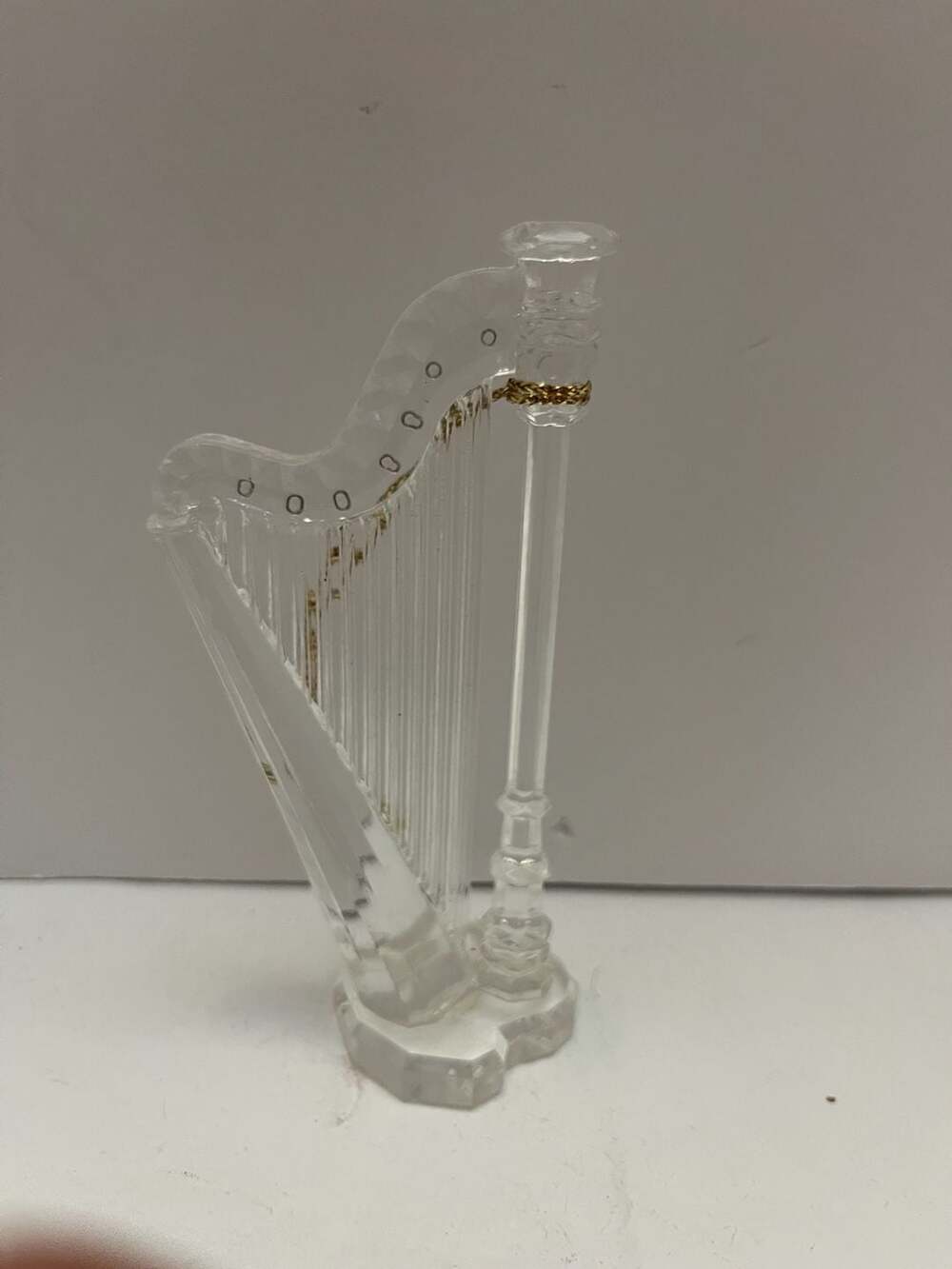Clear Acrylic Crystal Harp Figurine Ornament with Gold String